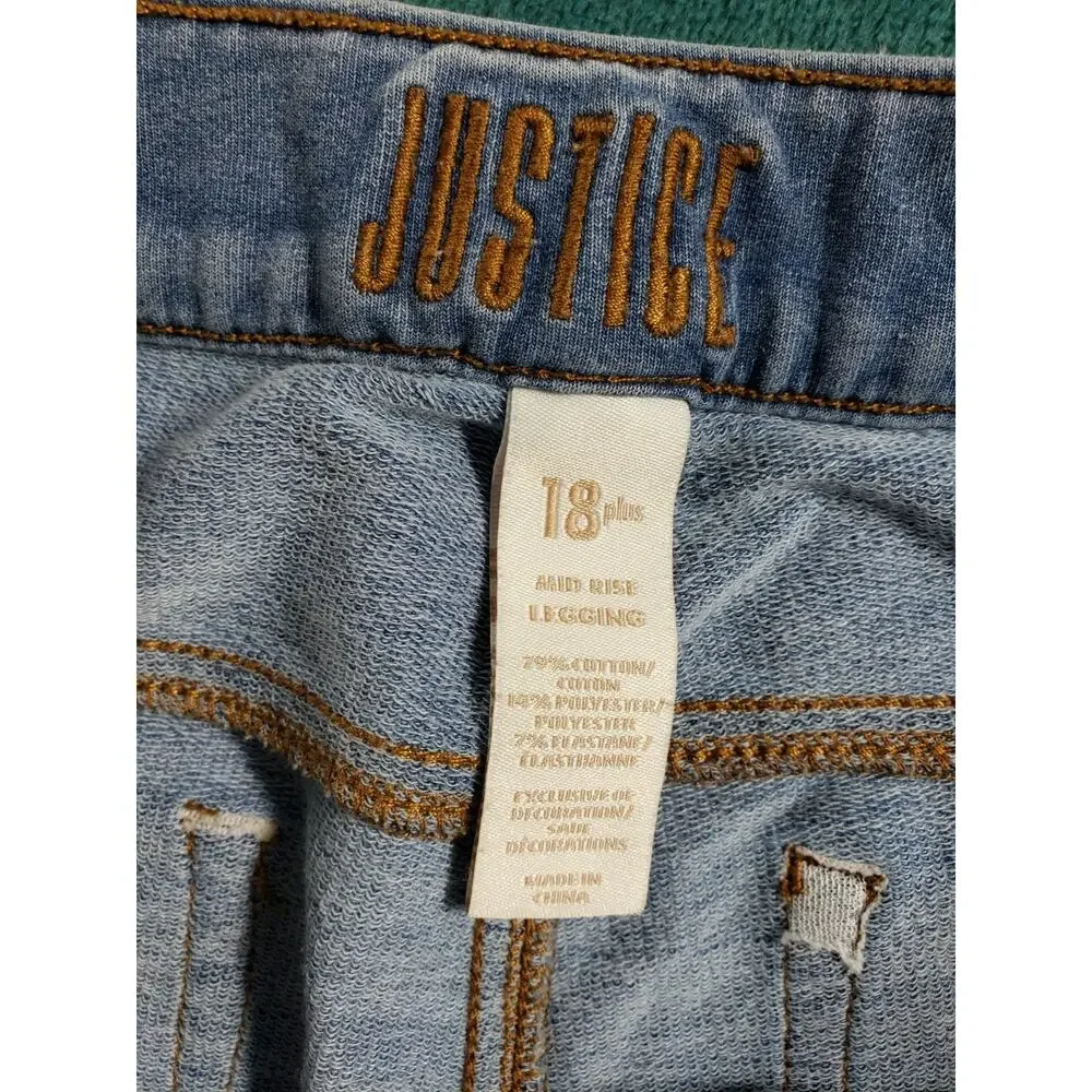 Justice Jeans Size 18 Girls Youth Blue Pants Stretch Pull On Mid Rise Legging